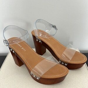 LIKE NEW! Steve Madden Brown Platform Sandals with Clear Straps and Chunky Heel